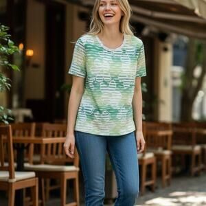 Alfred Dunner Green Floral Shirt Floral Embellished Collar Women Sz XL